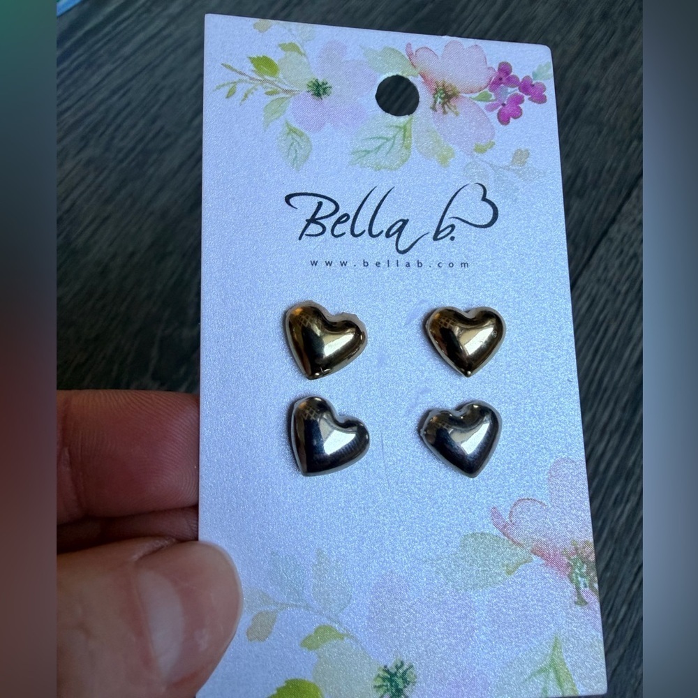 Bella Metallic Heart Stud Earrings Silver + Gold Minimalist